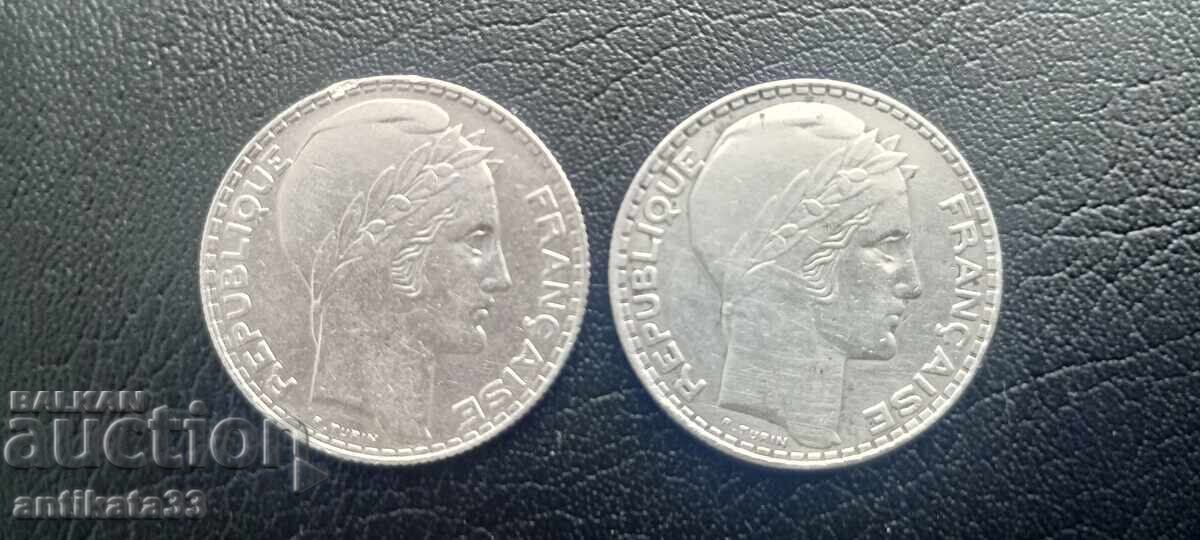 10 φράγκα Γαλλία ασήμι 2 -τεμάχια με τιμή € 40.00 | 78.23 BGN