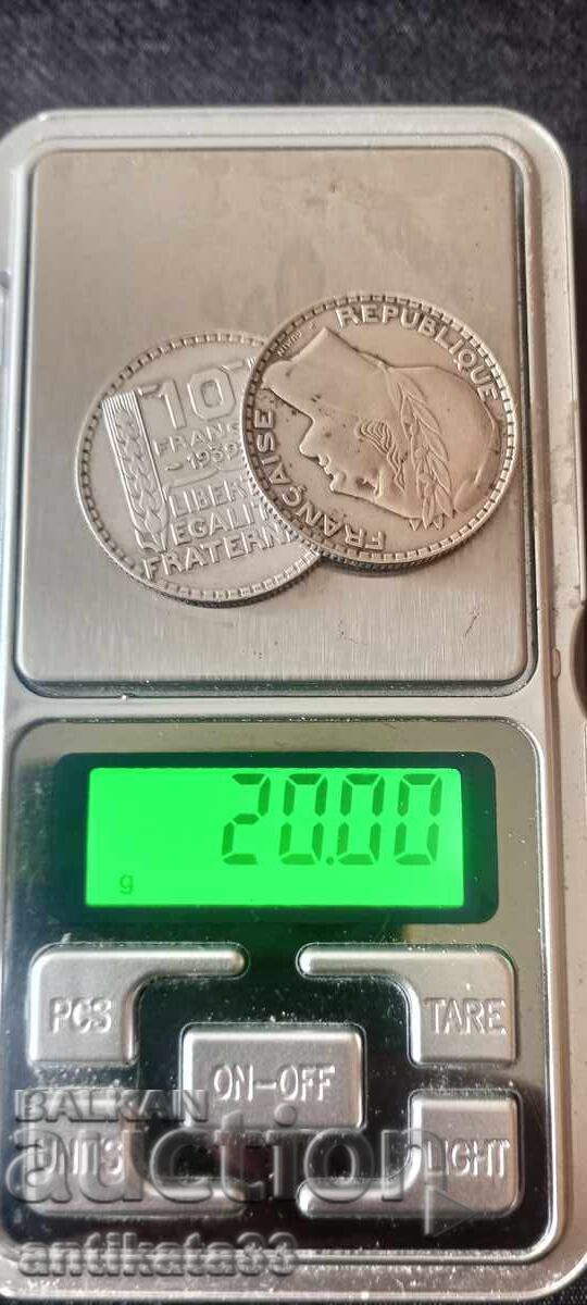 Δημοπρασία 10 φράγκα Γαλλία ασήμι 2 -τεμάχια