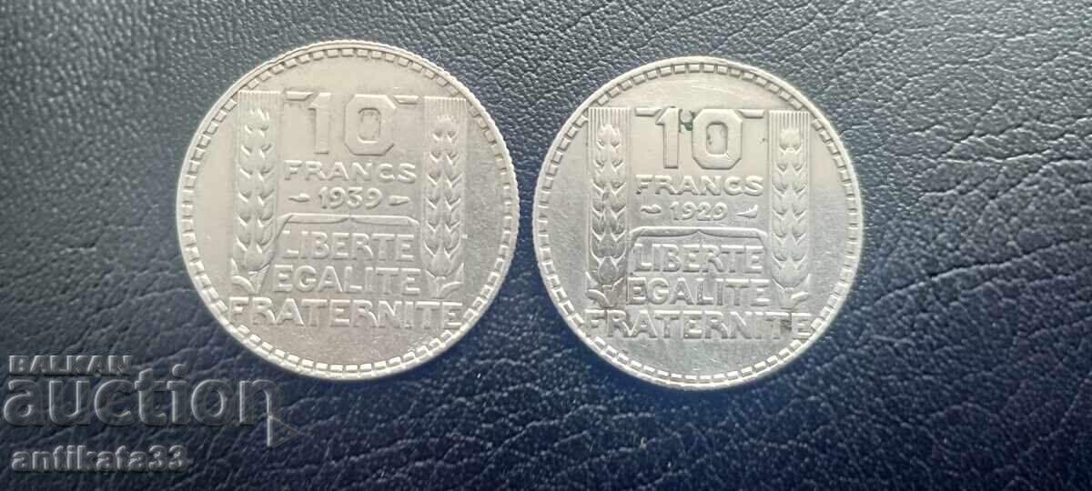 10 φράγκα Γαλλία ασήμι 2 -τεμάχια