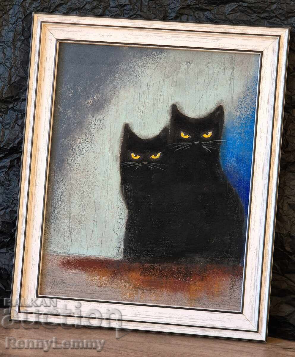 Οικογενειακό πορτρέτο, μαύρες γάτες, κάρβουνο με τιμή € 35.00 | 68.45 BGN
