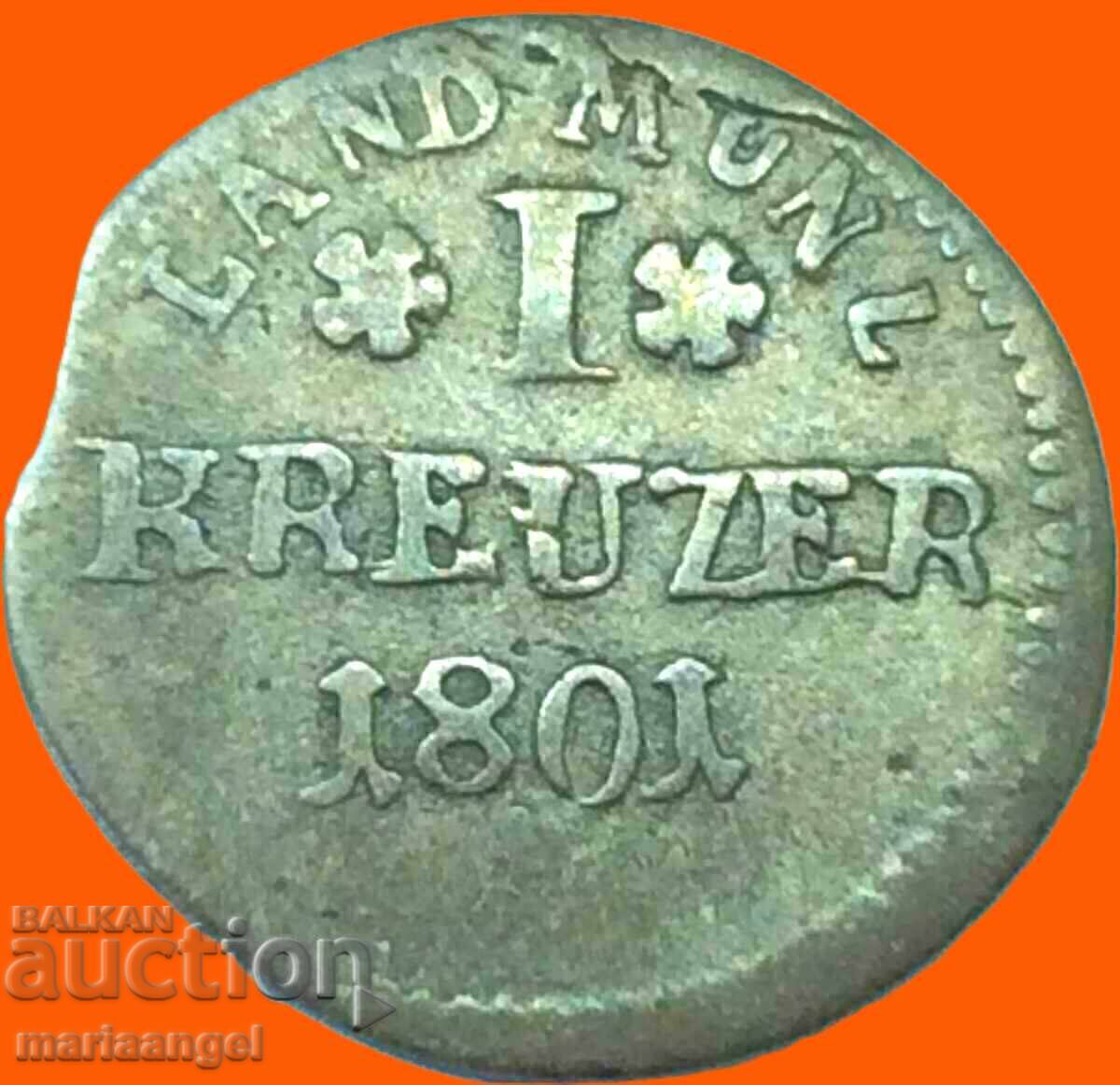 Παράδοση 1 Kreuzer 1801 Hesse-Darmstadt Γερμανία Ludwig X Silver