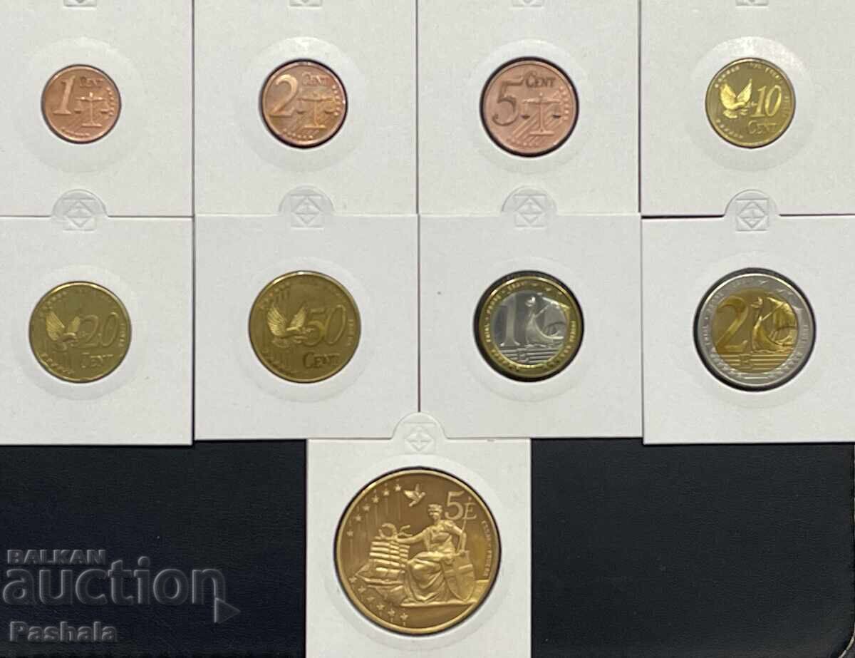 Δανία 1,2,5,10,20,50 λεπτά 1,2,5 ευρώ 2002. Δοκιμαστικό σετ ευρώ