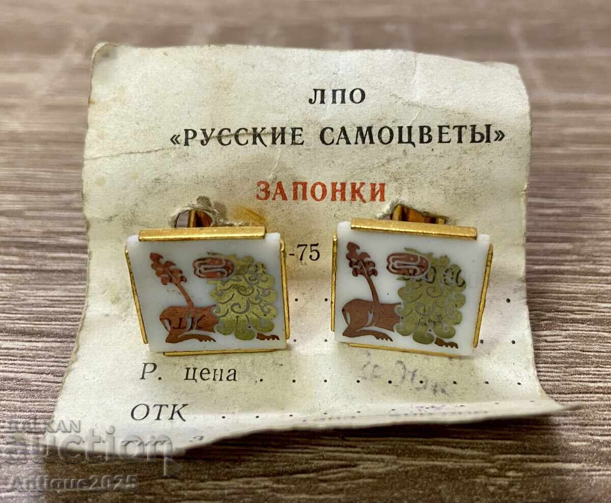 Винтидж копчета за ръкавели от СССР „Руски самоцвети“ - 5