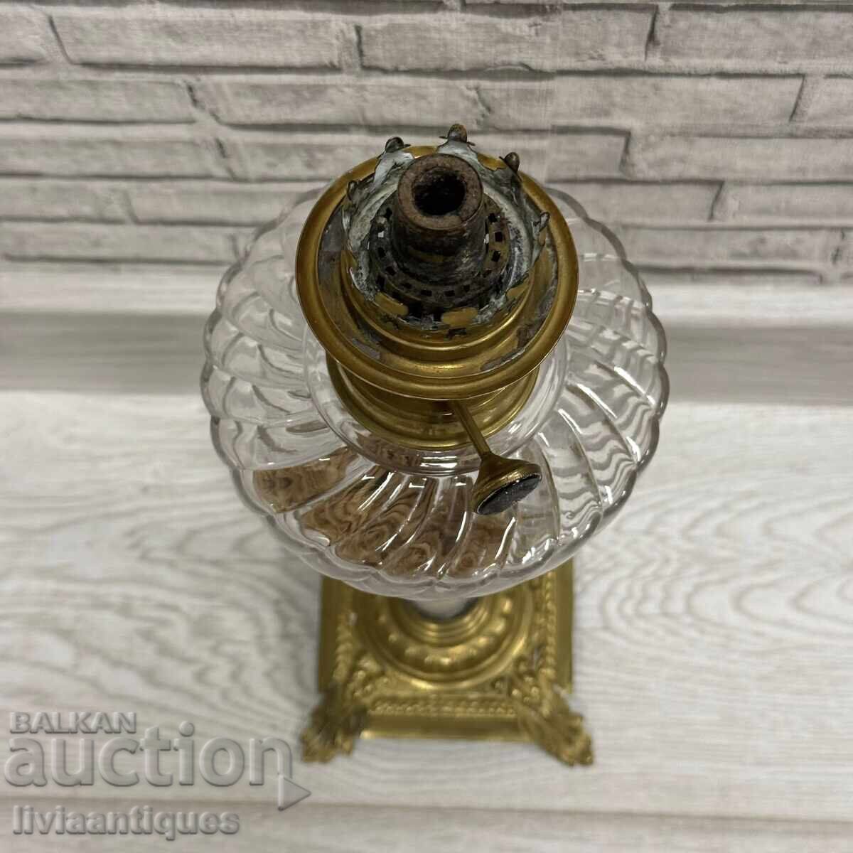 Антикварна лампа HASAG – месинг, стъкло и оникс - 5