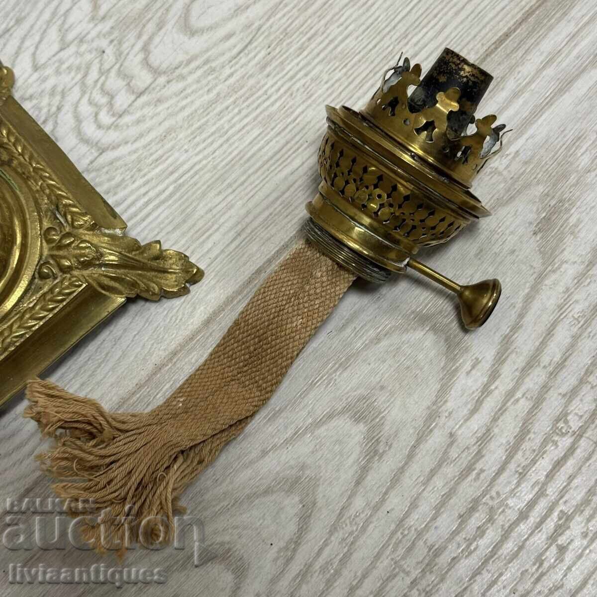 Антикварна лампа HASAG – месинг, стъкло и оникс - 6