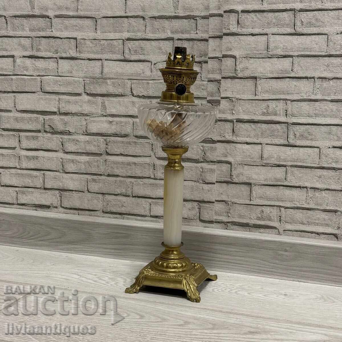 Антикварна лампа HASAG – месинг, стъкло и оникс