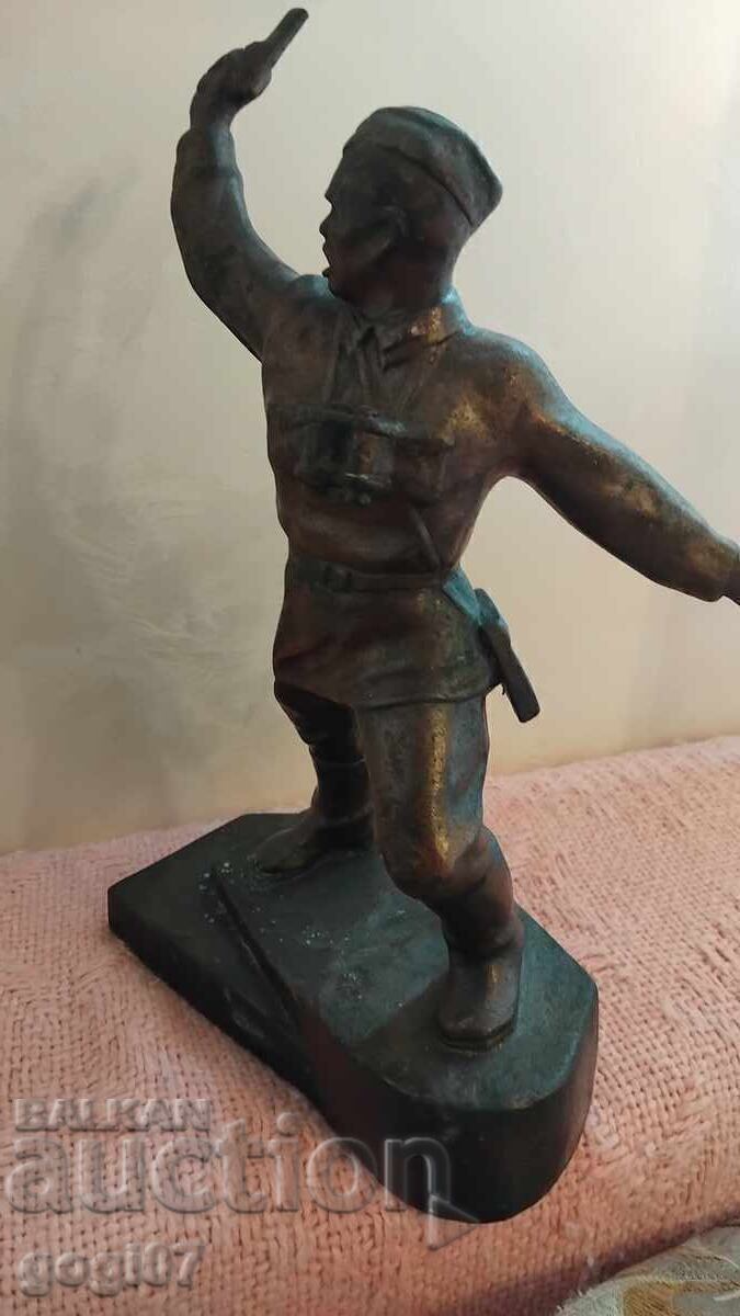 Auction  Sculpture Russian soldier in attack USSR