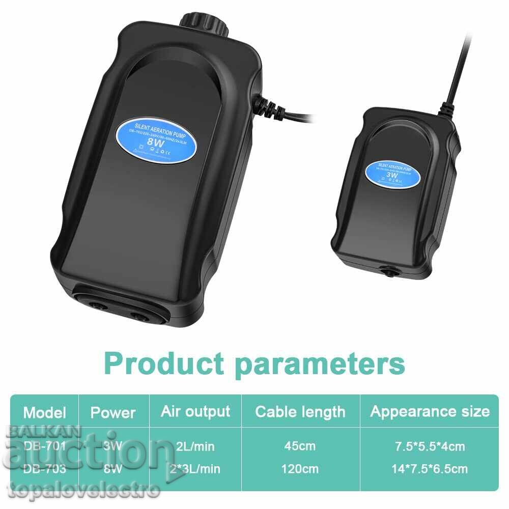 Licitație NOUĂ! Pompă de aer pentru acvariu 3W – 300 L/h, ultra silențioasă