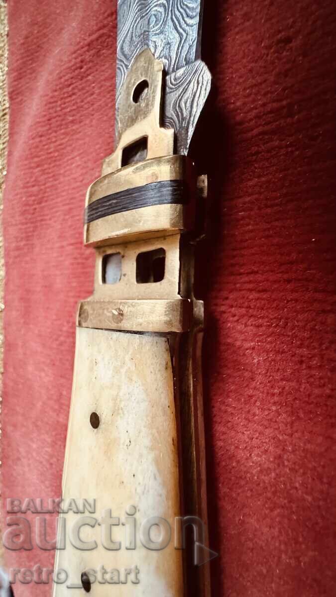 Рядък ръчно изработен нож тип „фар“, сгъваем, джобен  21 см. - 7