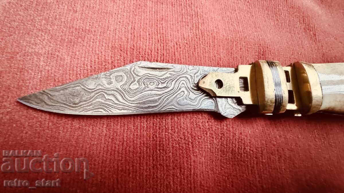 Рядък ръчно изработен нож тип „фар“, сгъваем, джобен  21 см.