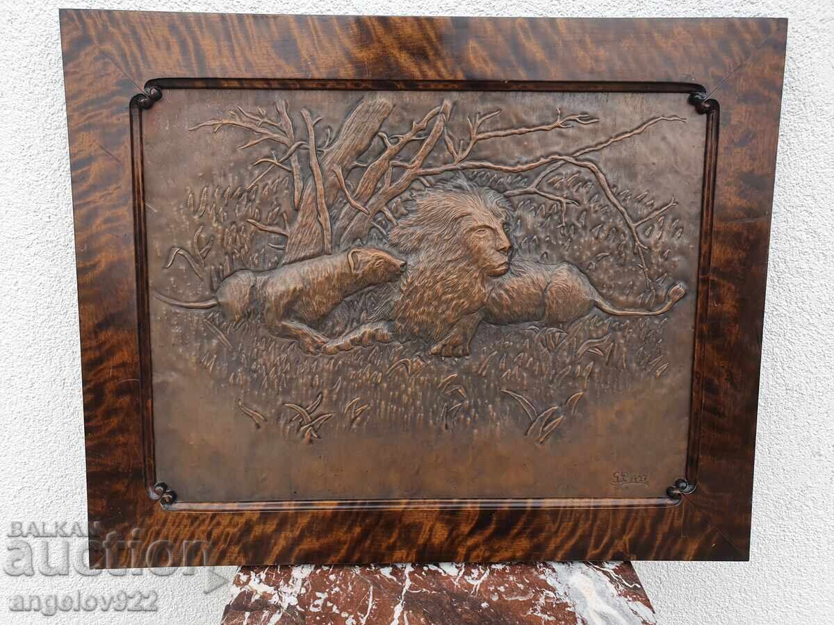Panou de cupru în relief, vechi, de autor, pentru perete, din 1927 cu preț € 32.00 | 62.59 BGN