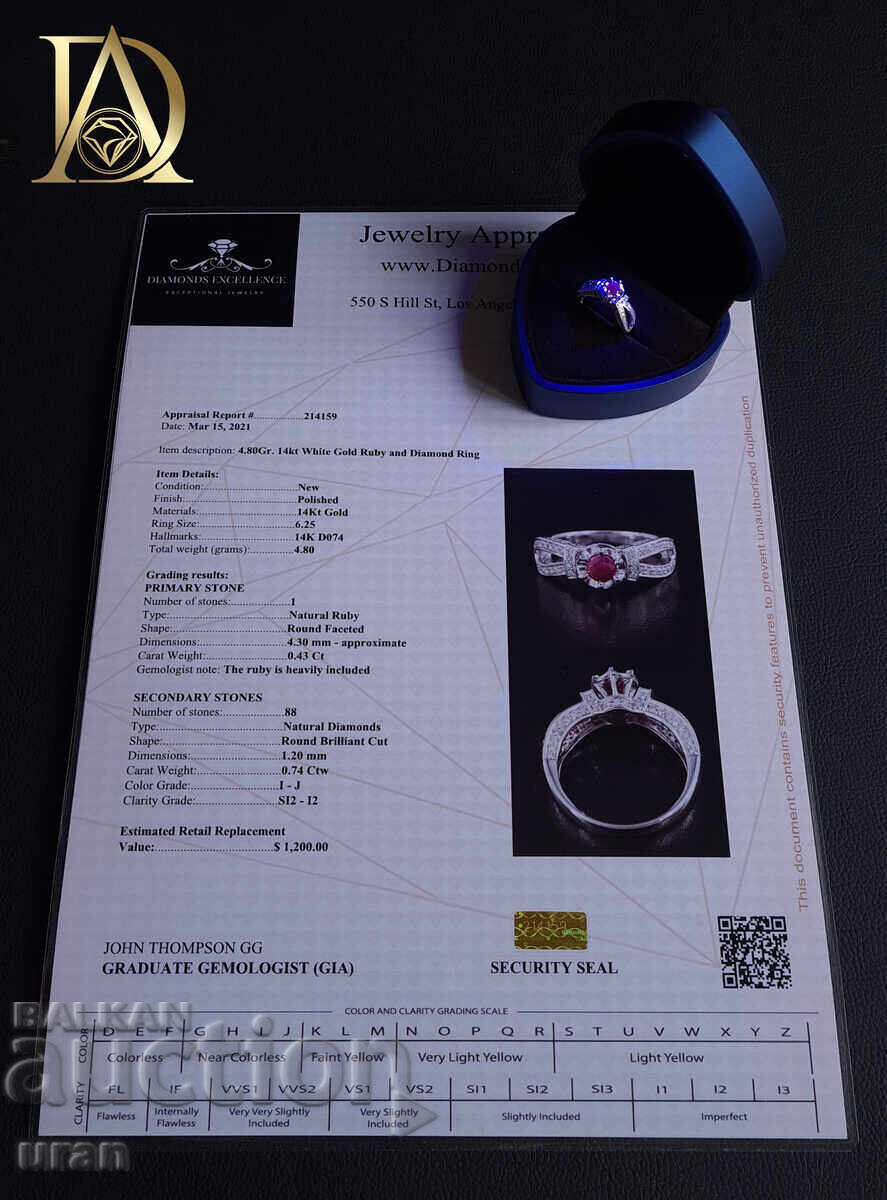 New Gold Ring with Natural Ruby and 0.74ct Natural Diamonds - 5
