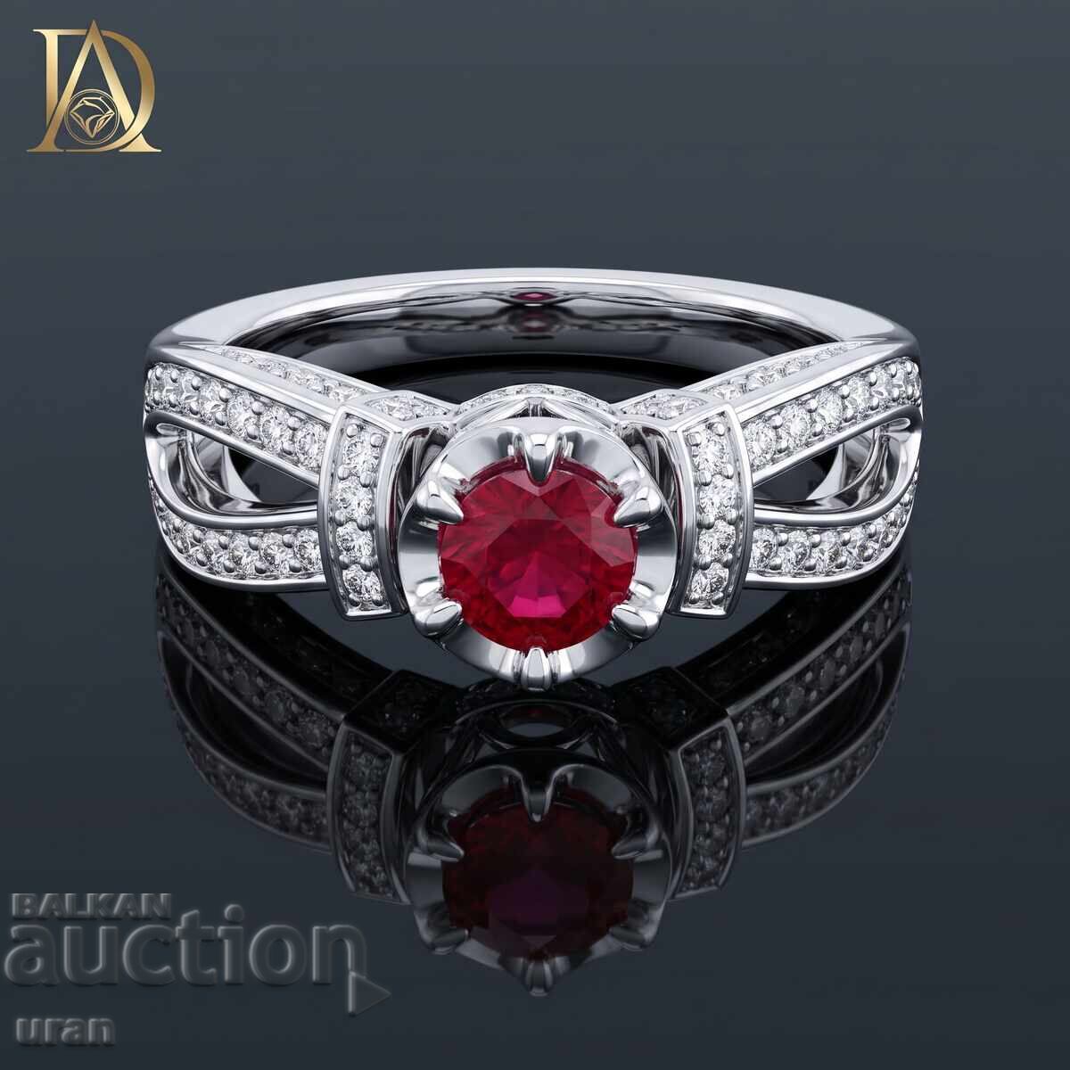 New Gold Ring with Natural Ruby and 0.74ct Natural Diamonds