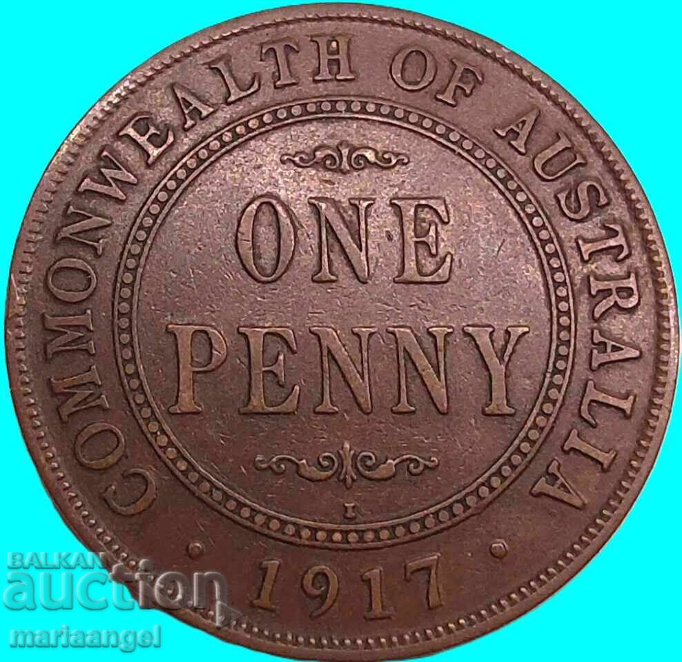 Австралия 1 пени 1917 Джордж V 30мм бронз