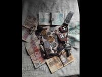 Military items banknotes coins cockades shoulder boards