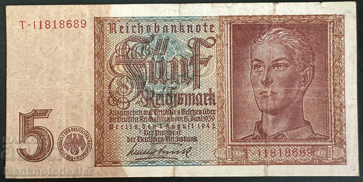Germany 5 Mark 1942 Pick 186  Ref 8689