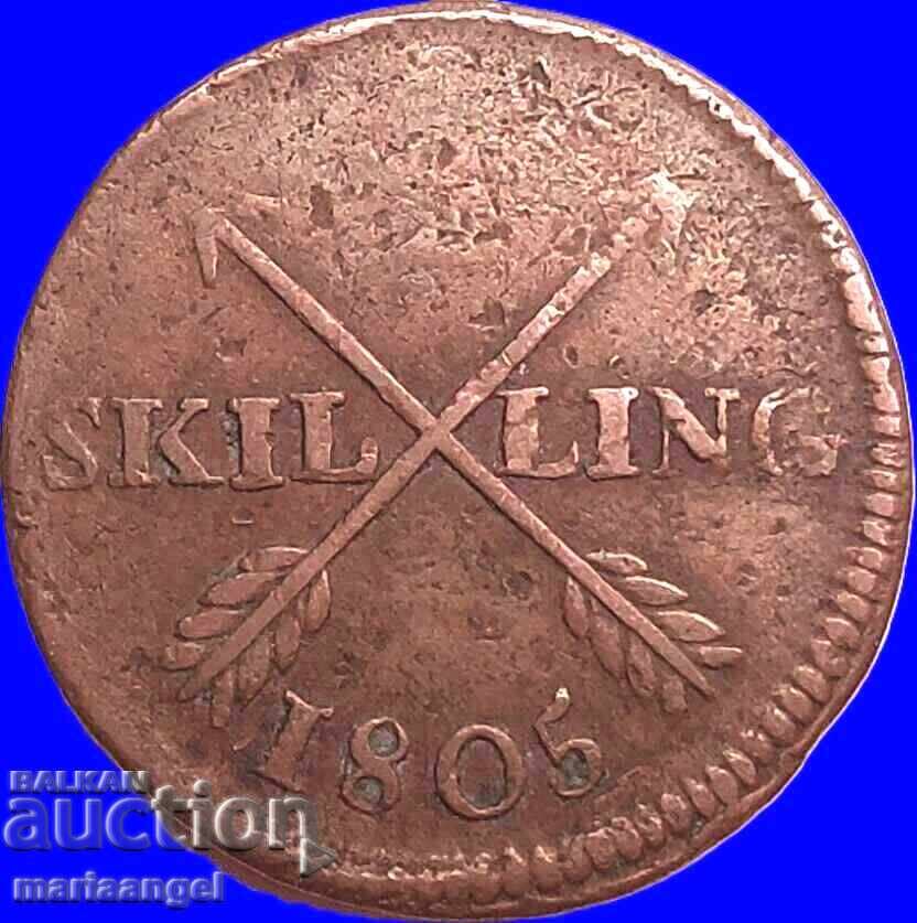 Аукцион Швеция 1 Скилинг 1805 Адолф Фридерик 14.28г