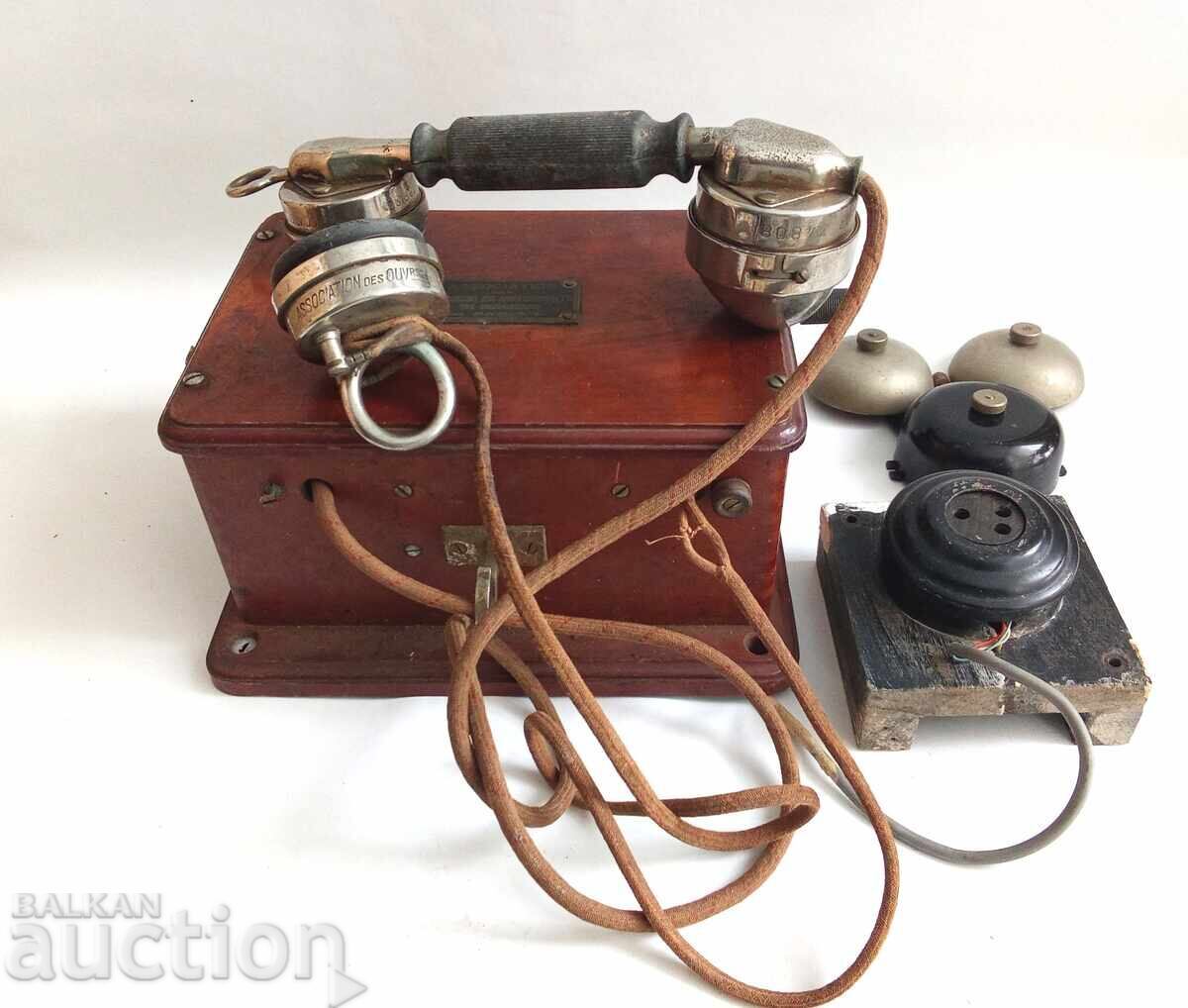Antique French wooden telephone. France, circa 1920 - 7 Antique French wooden telephone. France, circa 1920 - 7