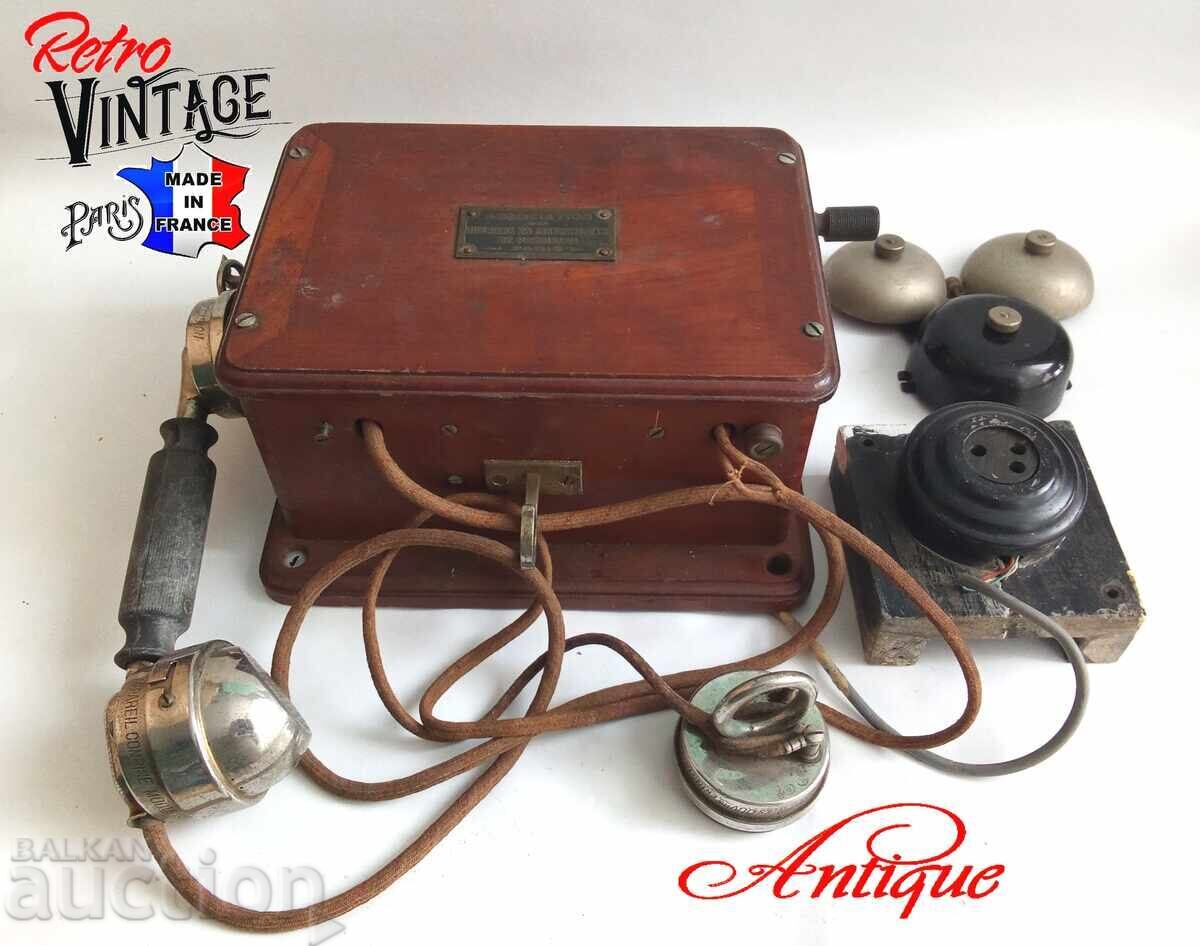 Antique French wooden telephone. France, circa 1920 Antique French wooden telephone. France, circa 1920