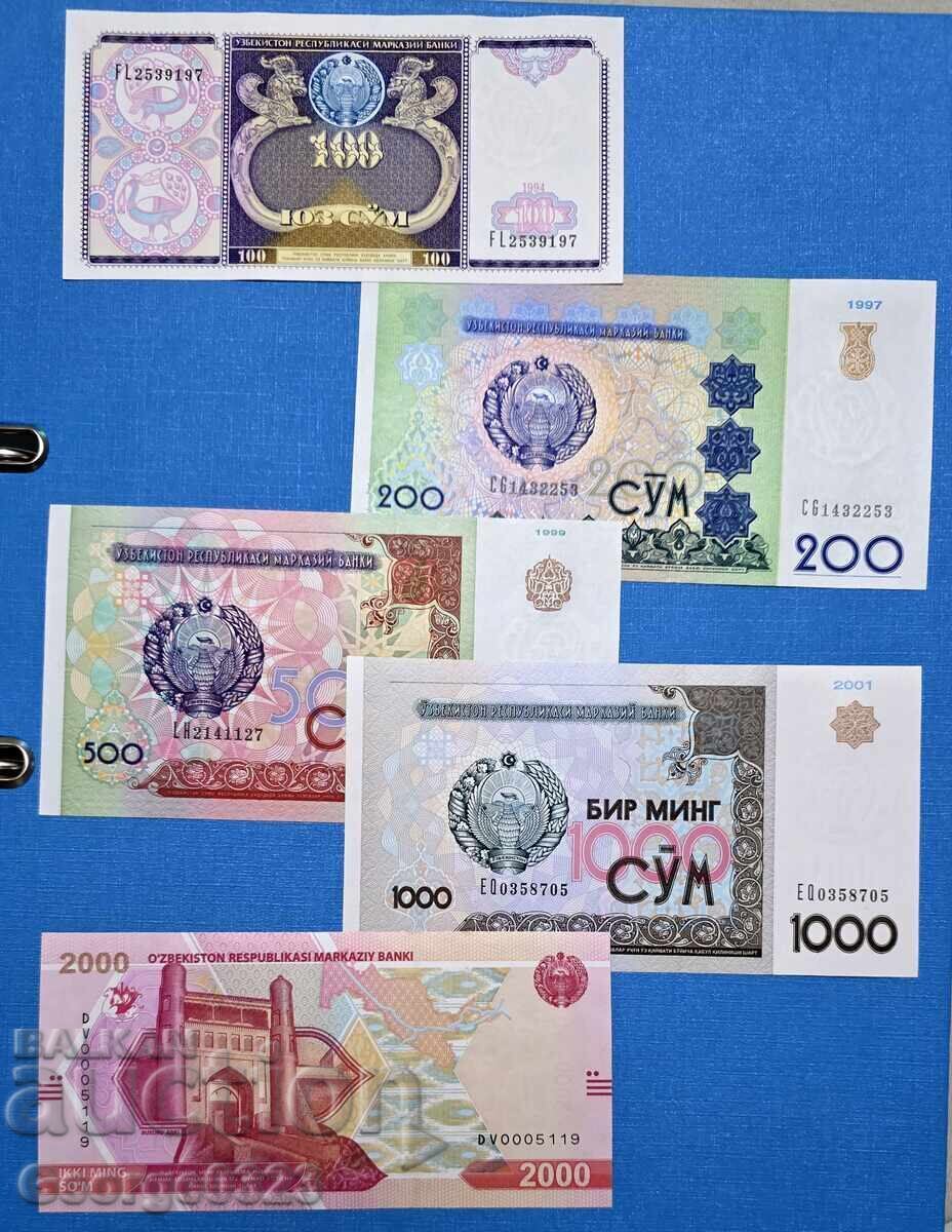 Uzbekistan 5 bucăți set UNC Nou