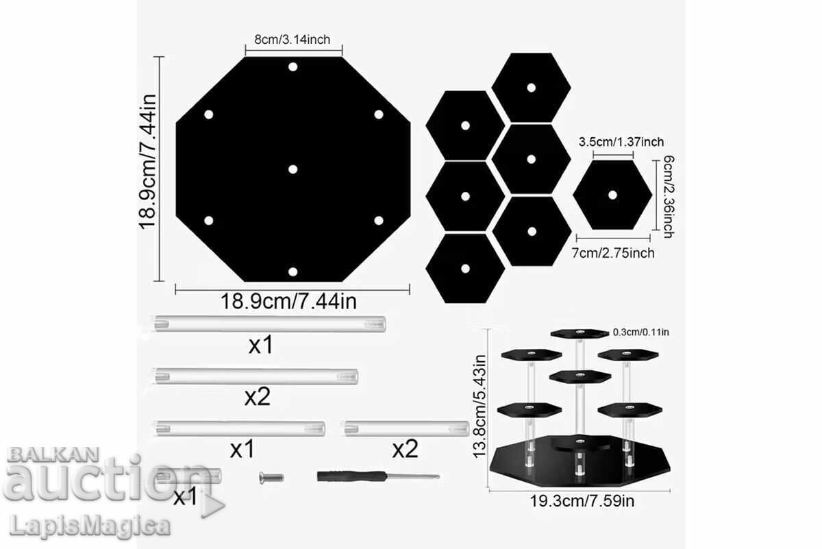 Acrylic stand with 7 levels - hexagonal design with price € 16.00 | 31.29 BGN