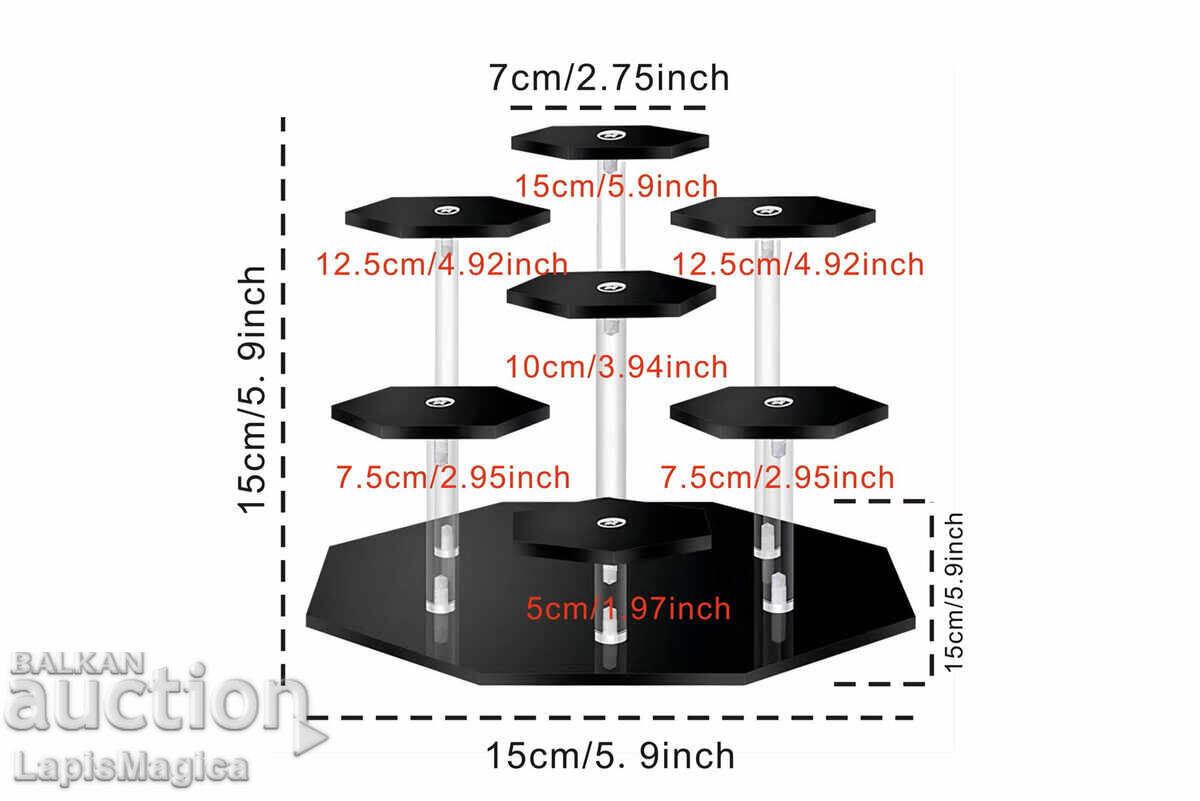 Auction  Acrylic stand with 7 levels - hexagonal design