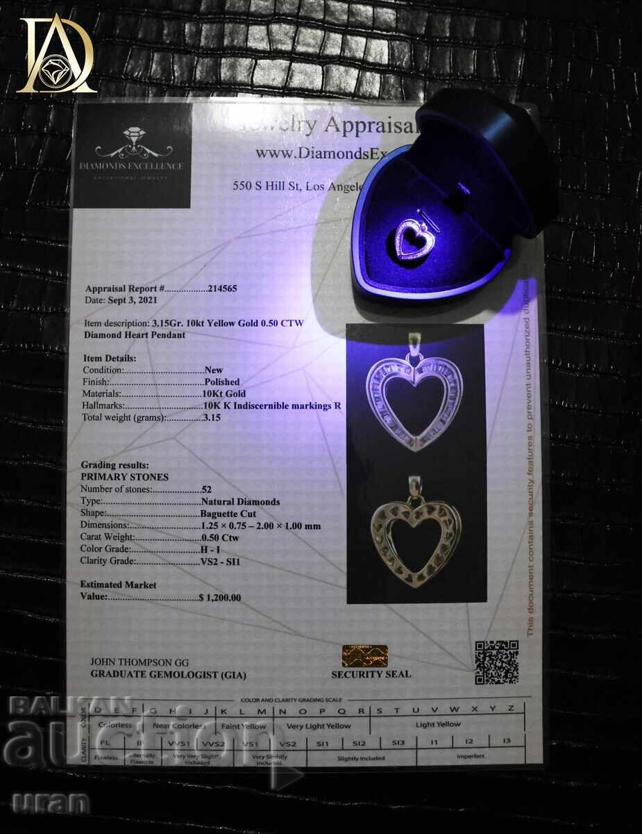 Licitație Nou pandantiv de aur cu diamante naturale de 0,50 ct