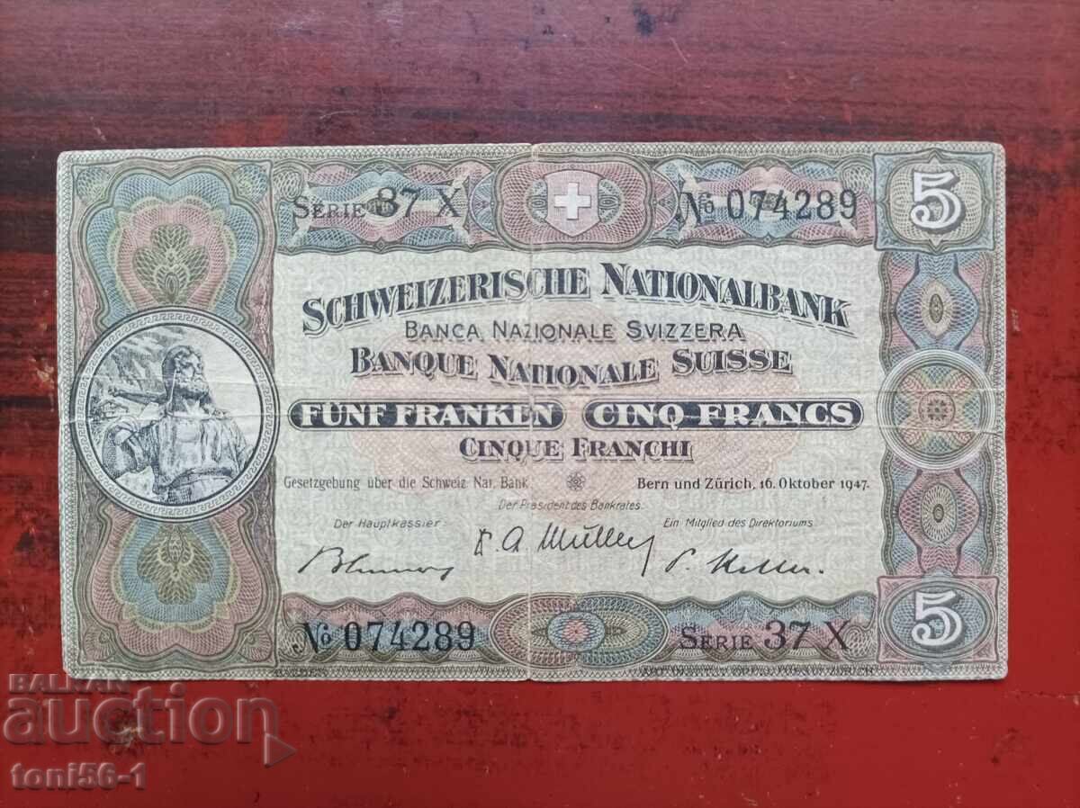 Elveția 5 franci, 1947 - cu imaginea lui Wilhelm Tell