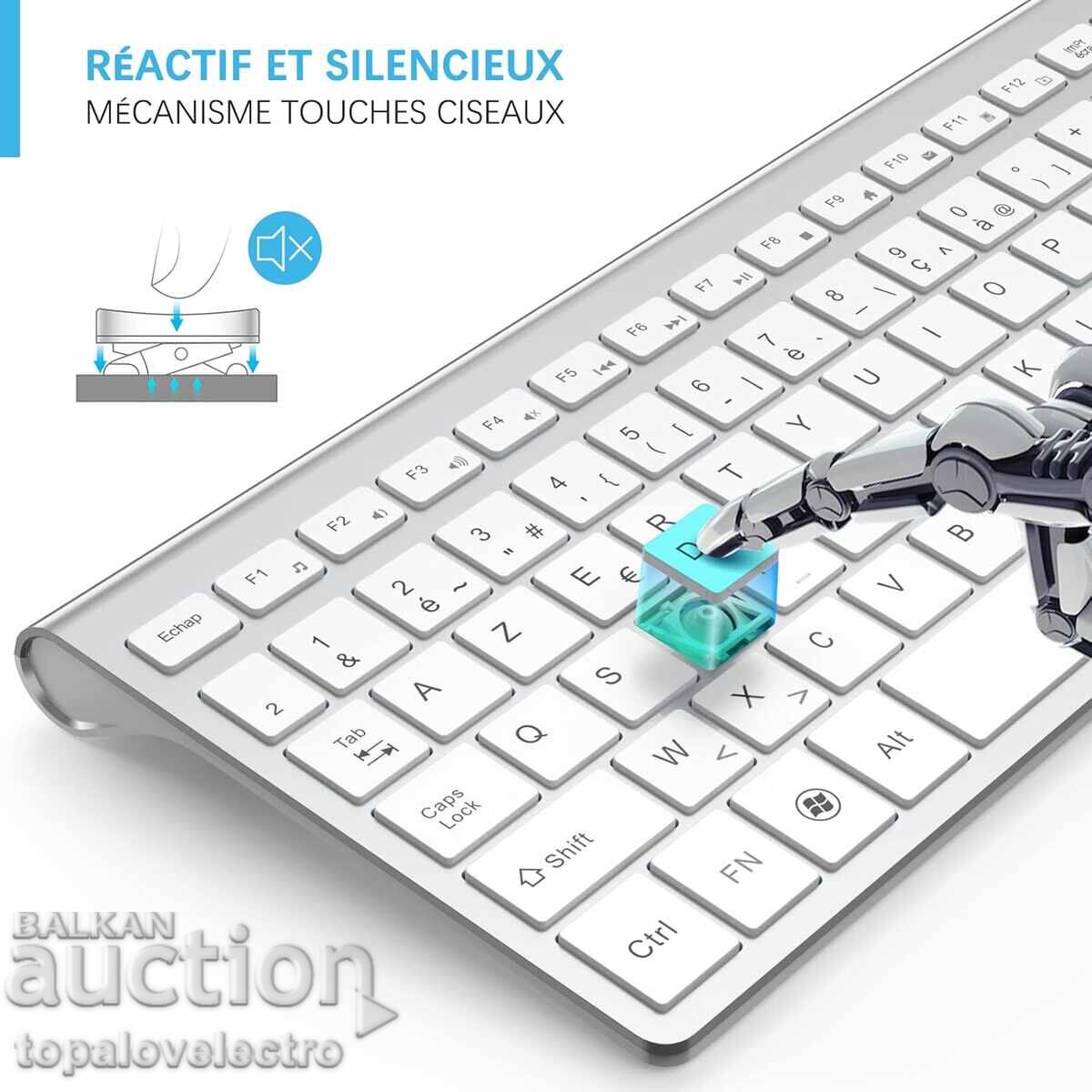 Аукцион НОВ! Безжичен комплект клавиатура и мишка, ултра тънък, AZER