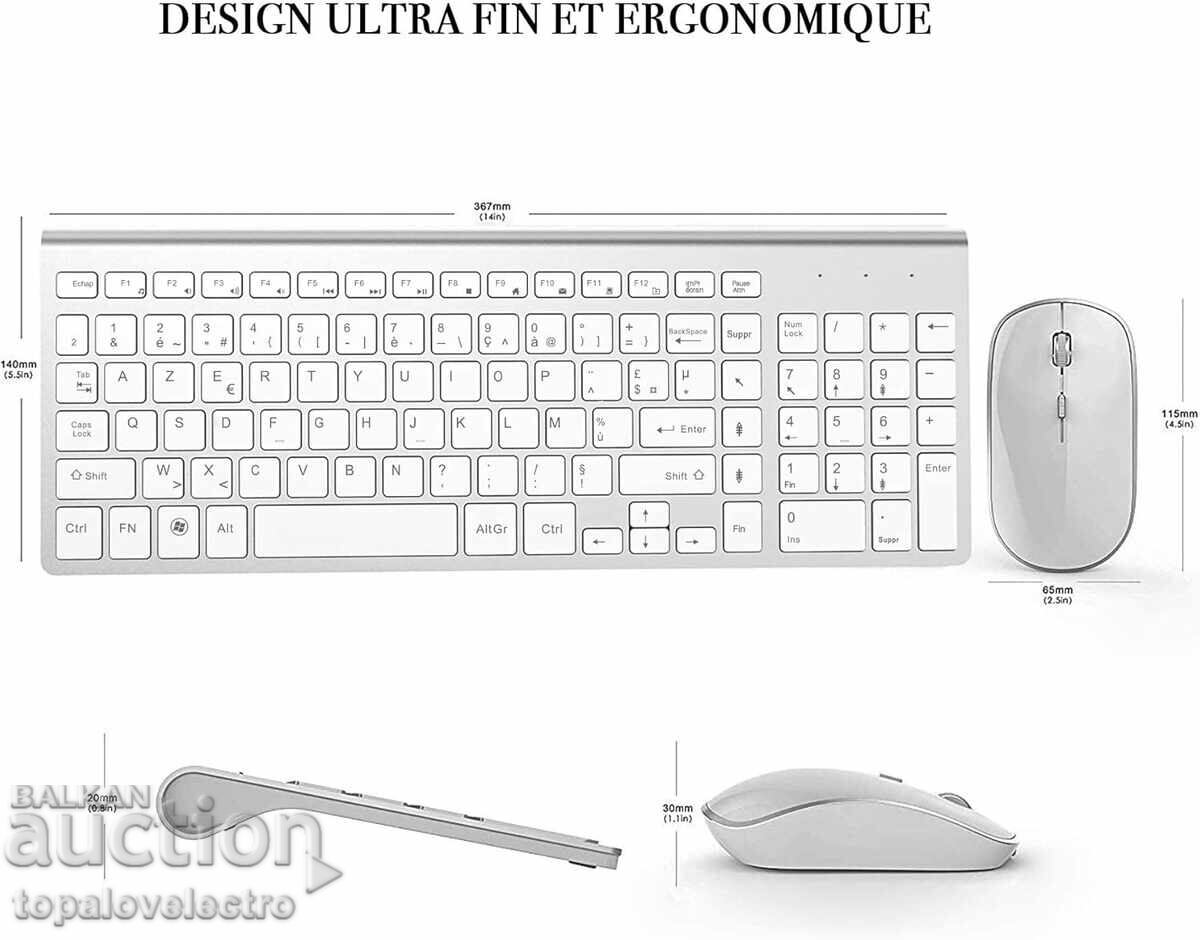 Доставка на НОВ! Безжичен комплект клавиатура и мишка, ултра тънък, AZER