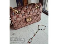 Νέα τσάντα με κρύσταλλα, σε καφέ χρώμα, συν δώρο βραχιόλι