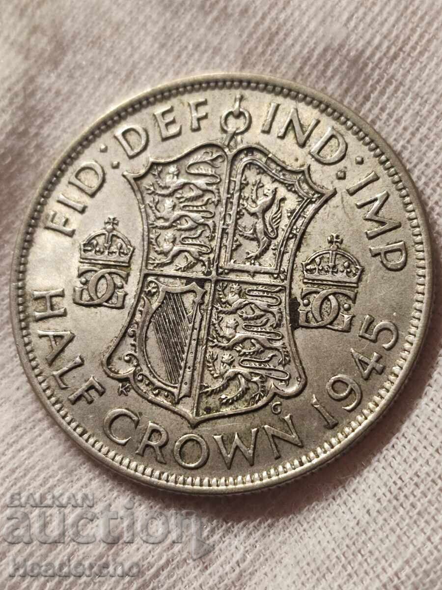 1/2 (половин) краун Великобритания, 1945 г. - сребро с цена € 38.00 | 74.32 лв.
