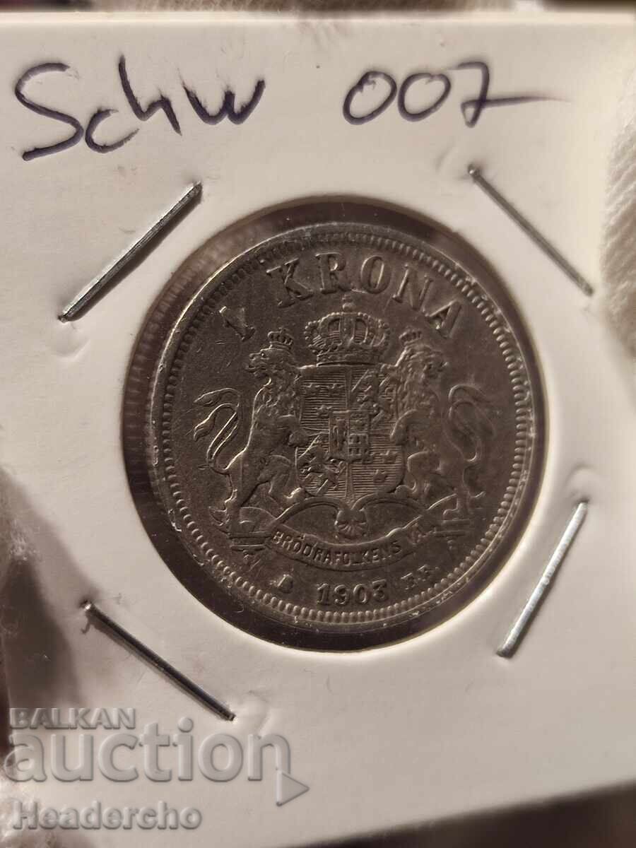 Licitație 1 coroană 1903 a Regatului Suediei/Norvegiei - argint Licitație 1 coroană 1903 a Regatului Suediei/Norvegiei - argint