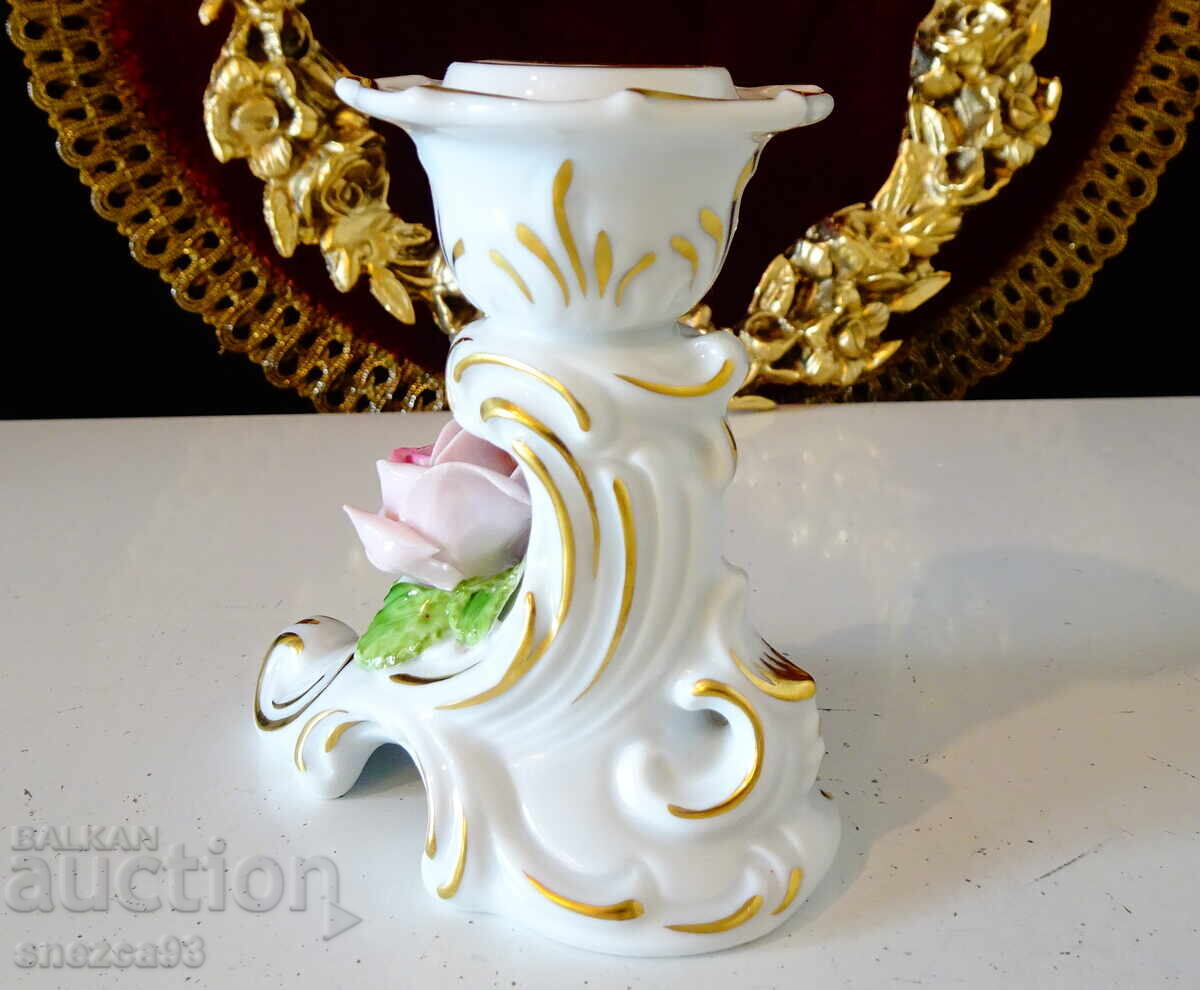 Παράδοση Πορσελάνινο κηροπήγιο Kaiser, χρυσό, τριαντάφυλλο, μπαρόκ