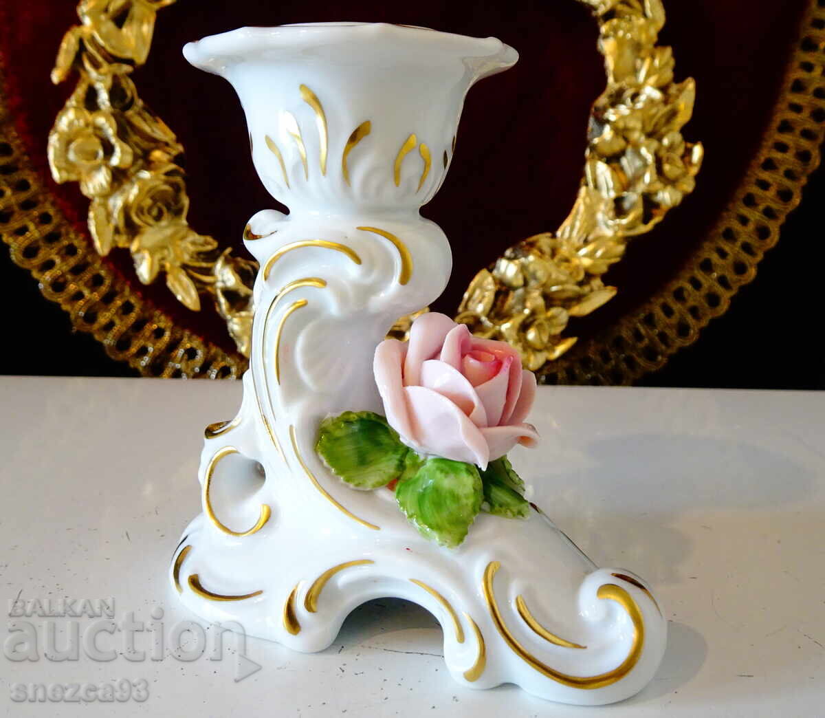 Πορσελάνινο κηροπήγιο Kaiser, χρυσό, τριαντάφυλλο, μπαρόκ