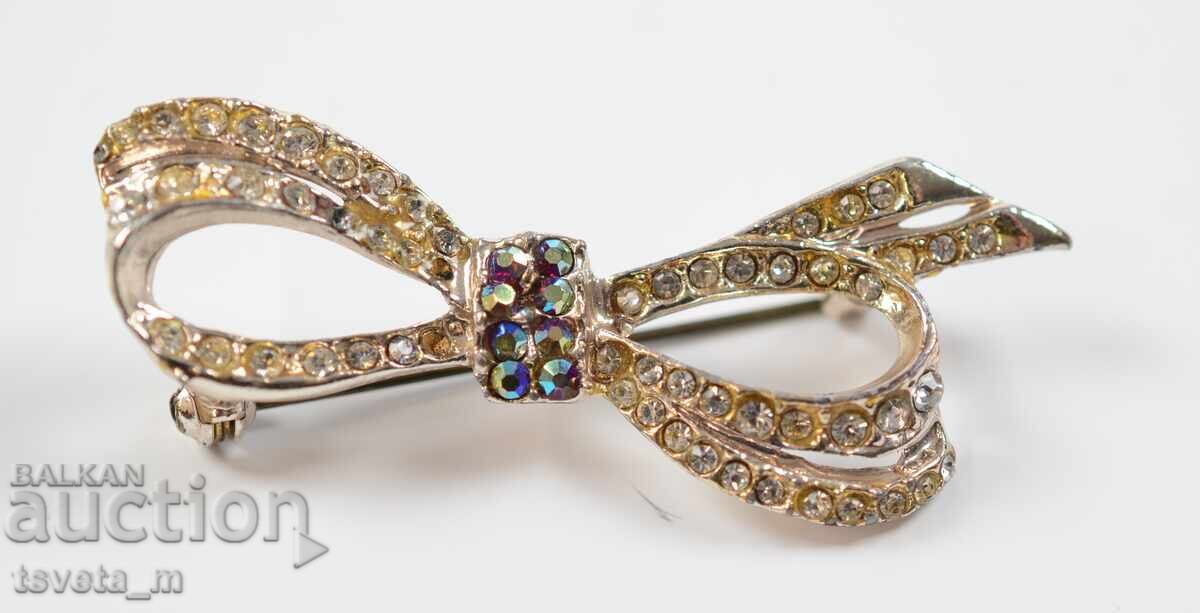Licitație Broșă vintage fundă cu cristale colorate