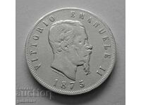 Сребърна монета 5 лири, 1875 г., Италия, Vittorio Emanuelle