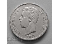 Monedă de argint 5 pesetas, 1871, Spania, Amadeo I