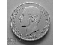 Silver coin 5 pesetas, 1885, Spain, Alfonso XII