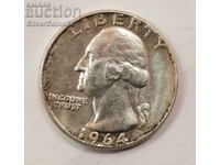 Silver 1/4 Dollar Liberty 1964 USA