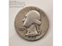 Silver 1/4 Dollar Liberty 1941 USA