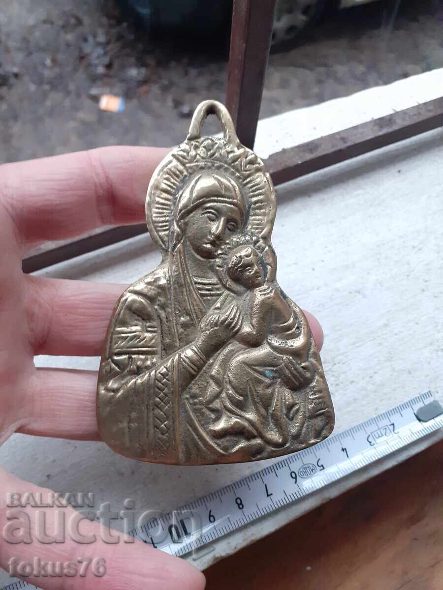 Богородица панагия медальон кръст религия бронз - 5