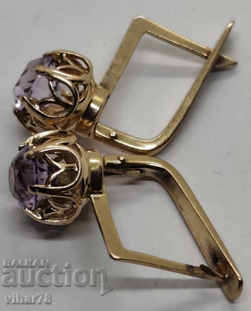 Auction  Russian gold earrings - 583 assay - Amethyst