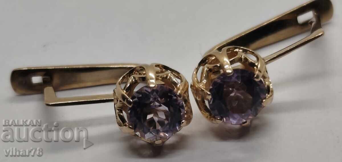 Russian gold earrings - 583 assay - Amethyst - 6