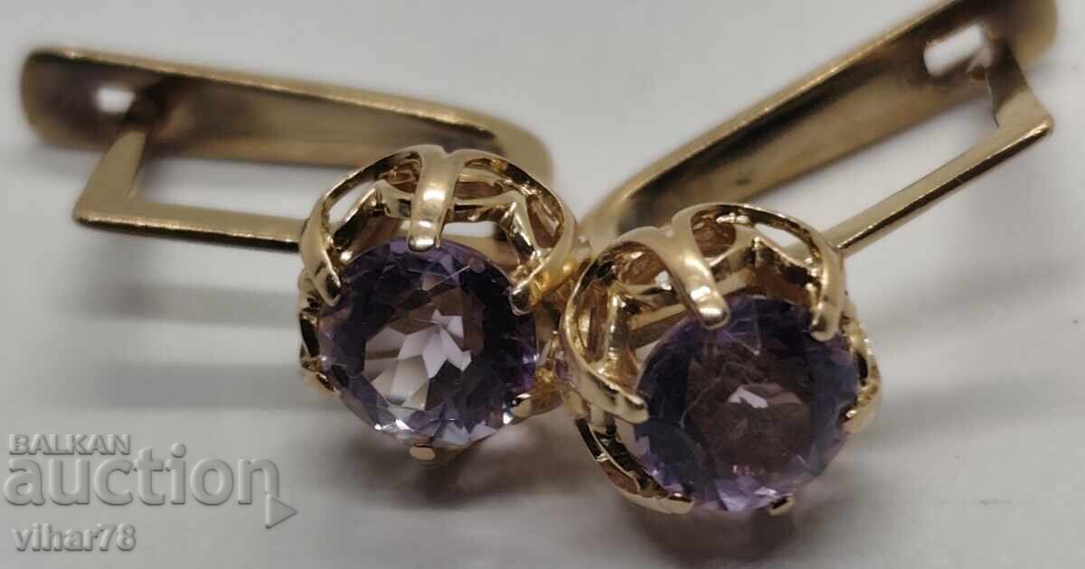 Russian gold earrings - 583 assay - Amethyst - 7