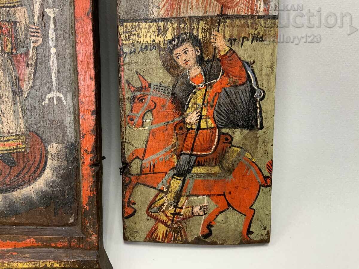 Παλιά χειροποίητη ζωγραφιστή εικόνα τρίπτυχο σχολής Τρεβλεν 19ος αιώνας - 6 Παλιά χειροποίητη ζωγραφιστή εικόνα τρίπτυχο σχολής Τρεβλεν 19ος αιώνας - 6