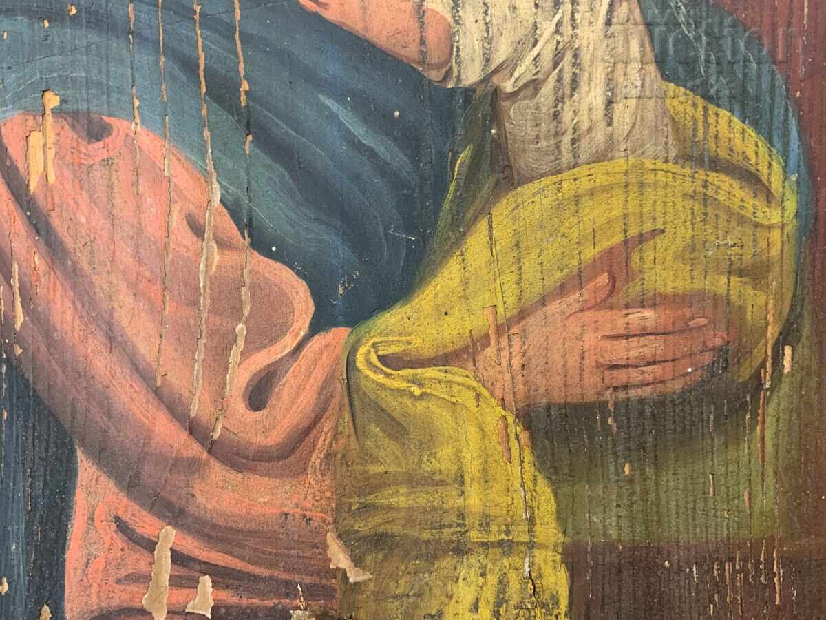 Δημοπρασία Παλιά ζωγραφισμένη εικόνα Ρουμανίας Παναγία γλυκά φιλημένη €
