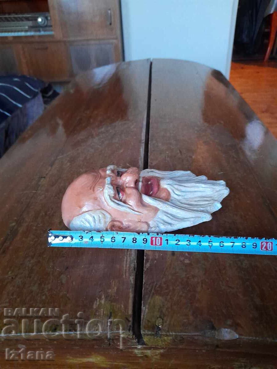 Suvenir vechi din ghips, cap de bătrân - 7