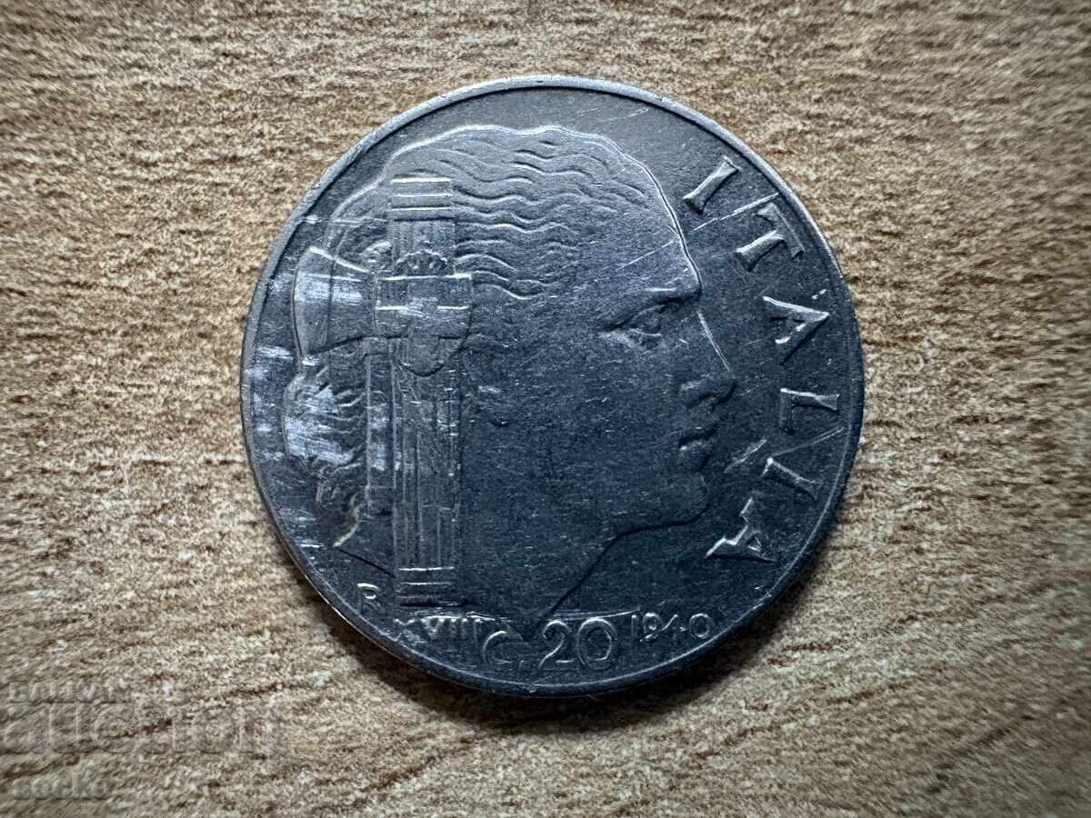 Italia - 20 centesimi (1940) - Magnetică, margine zimțată