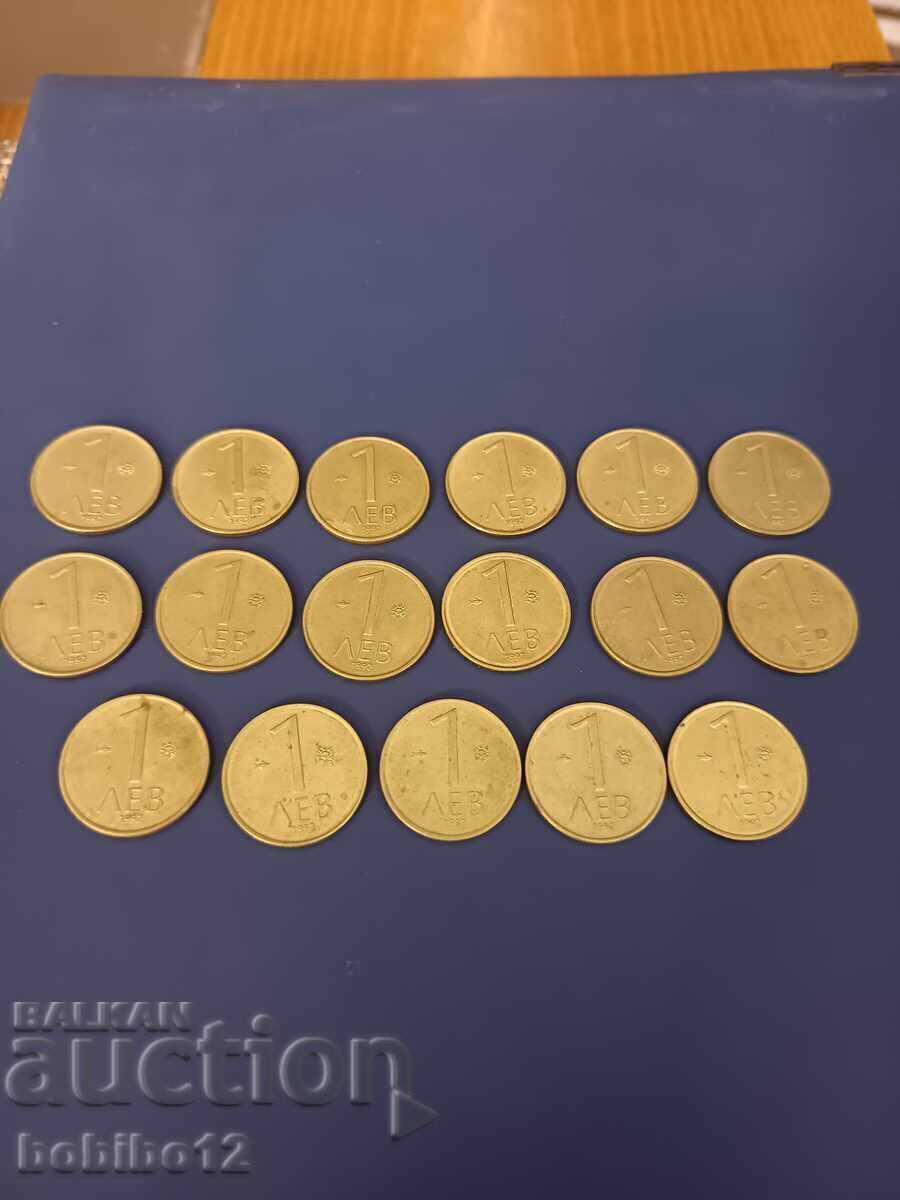 Licitație Lot 17 monede 1 leu 1992